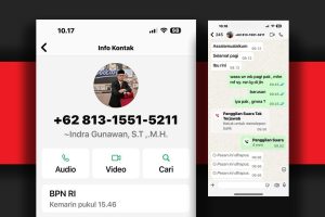 Inilah tangkapan layar dan pesan WhatsApp penipuan dari seseorang yang mengaku sebagai Kepala BPN Kota Depok. (Foto: Ist)