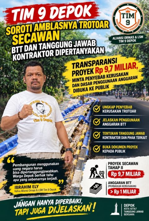 Trotoar SeCAwan Amblas, Tim 9 Depok Tuntut Keterbukaan Anggaran dan Pemeriksaan Teknis